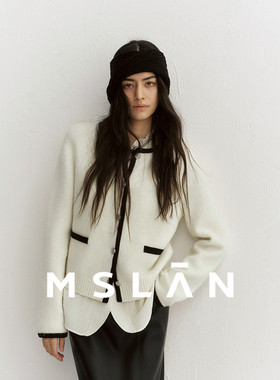 MSLAN撞色时尚柔暖舒适精致圆领撞色针织衫羊毛开衫