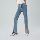 MFCE6401 明线显瘦高腰开衩牛仔裤 「清仓2折」MSLAN秋季 复古微喇裤