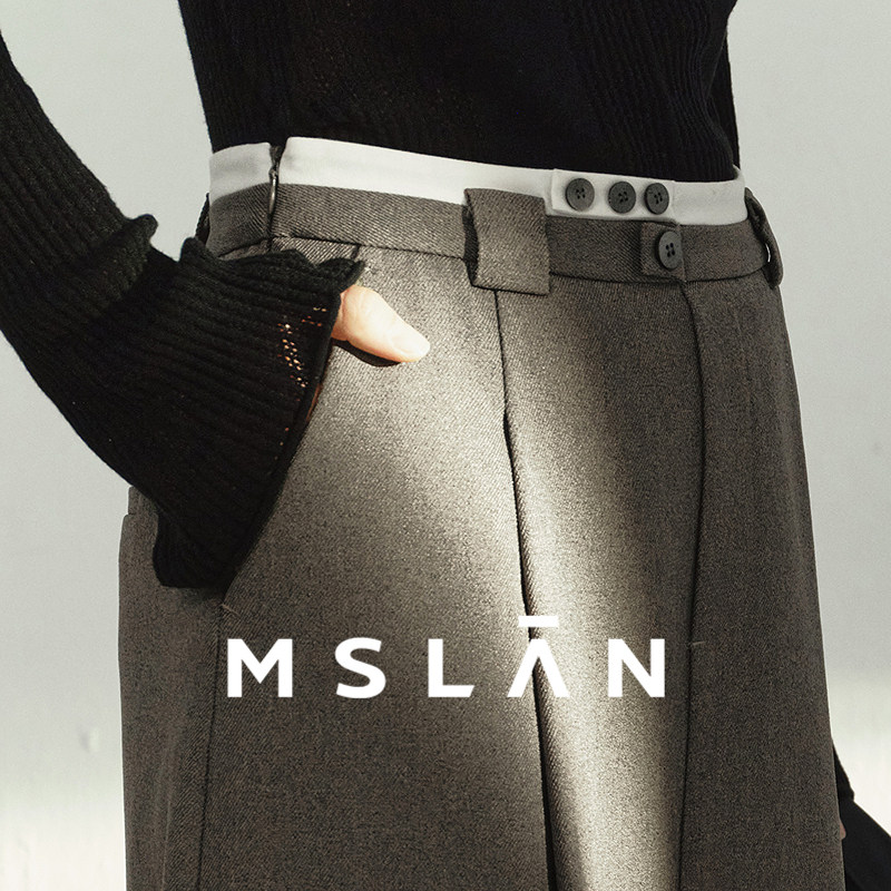 MSLAN美拉德 中古百褶高腰显瘦设计感a字通勤复古拼色身裙