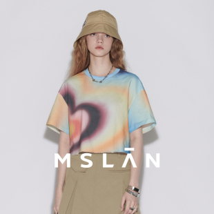 MSLAN春夏漸變時(shí)尚 小眾印花愛心短袖 美式 短款 T恤MEBA1122 甜心
