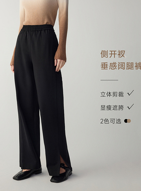 开叉阔腿裤| MSLAN夏季凉感透气弹力针织直筒休闲裤女MFCE6801