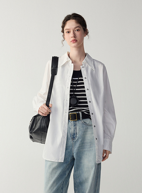 100棉/MSLAN25秋 时尚简约衬衣通勤风大廓型白色衬衫MFCN005