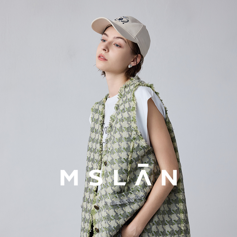 MSLAN25秋粗花呢宽松显瘦复古圣诞毛边小香风马甲