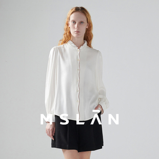 荷叶边白色衬衣MFDN527 通勤长袖 职场衬衫 MSLAN博主同款