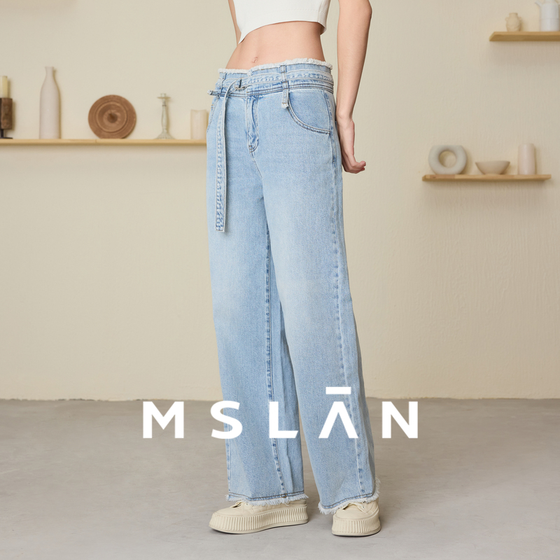 商场牛仔裤阔腿MSLAN毛边