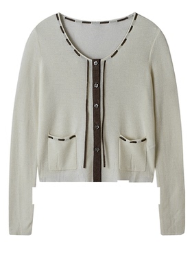 复古波嬉/MSLAN复古透气撞色显瘦穿绳拼接针织衫26春