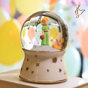 情人节小王子水晶球八音盒梦幻浪漫情侣礼物节日礼品高档镀金底座