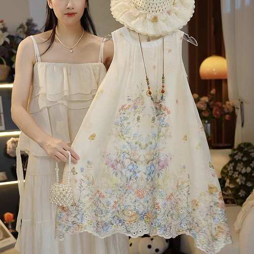 【BK】【送帽子项链】女童夏季度假风连衣裙碎花洋气背心裙HCB627