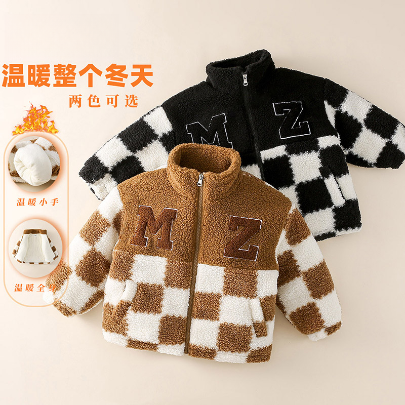 【亏米清】秋冬季儿童外套冬款男童棋盘格棉服宽松毛毛衣MZA013