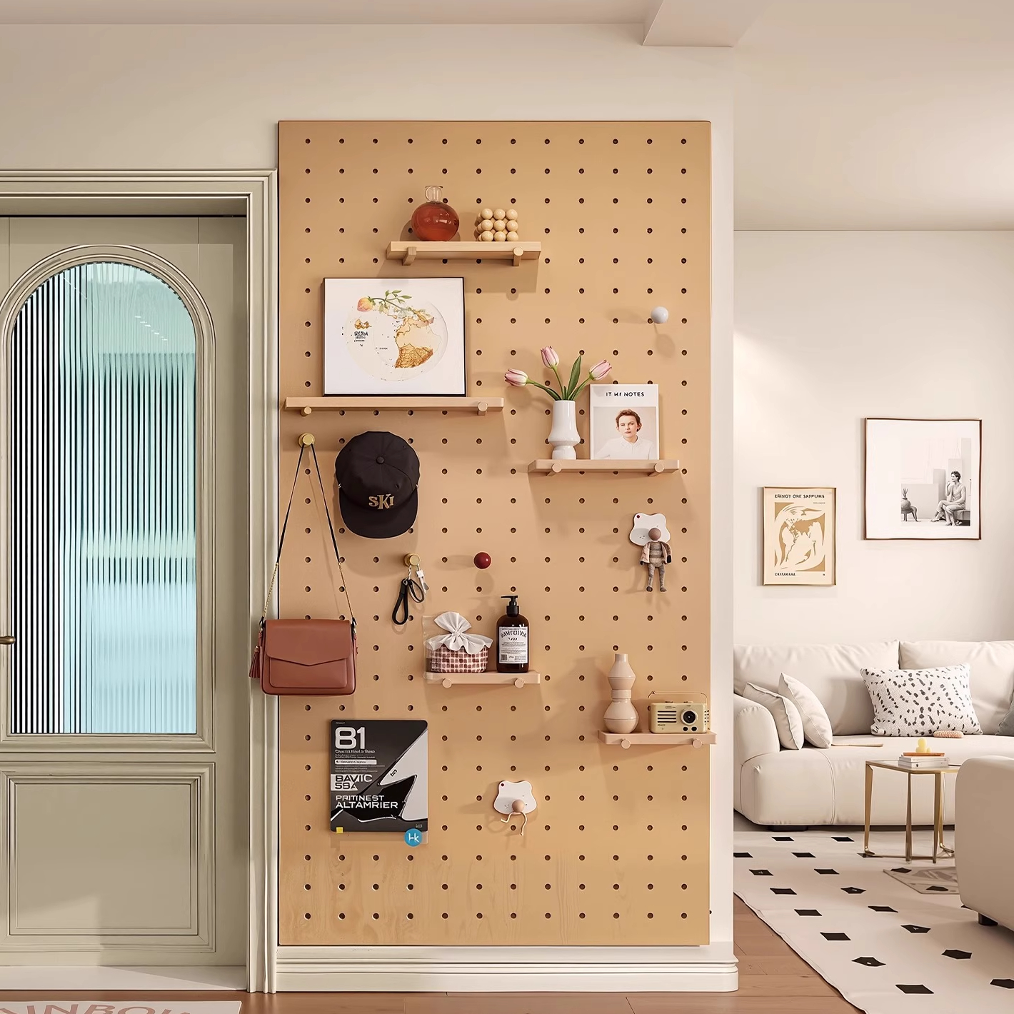 洞洞板实木置物架造型墙收纳架