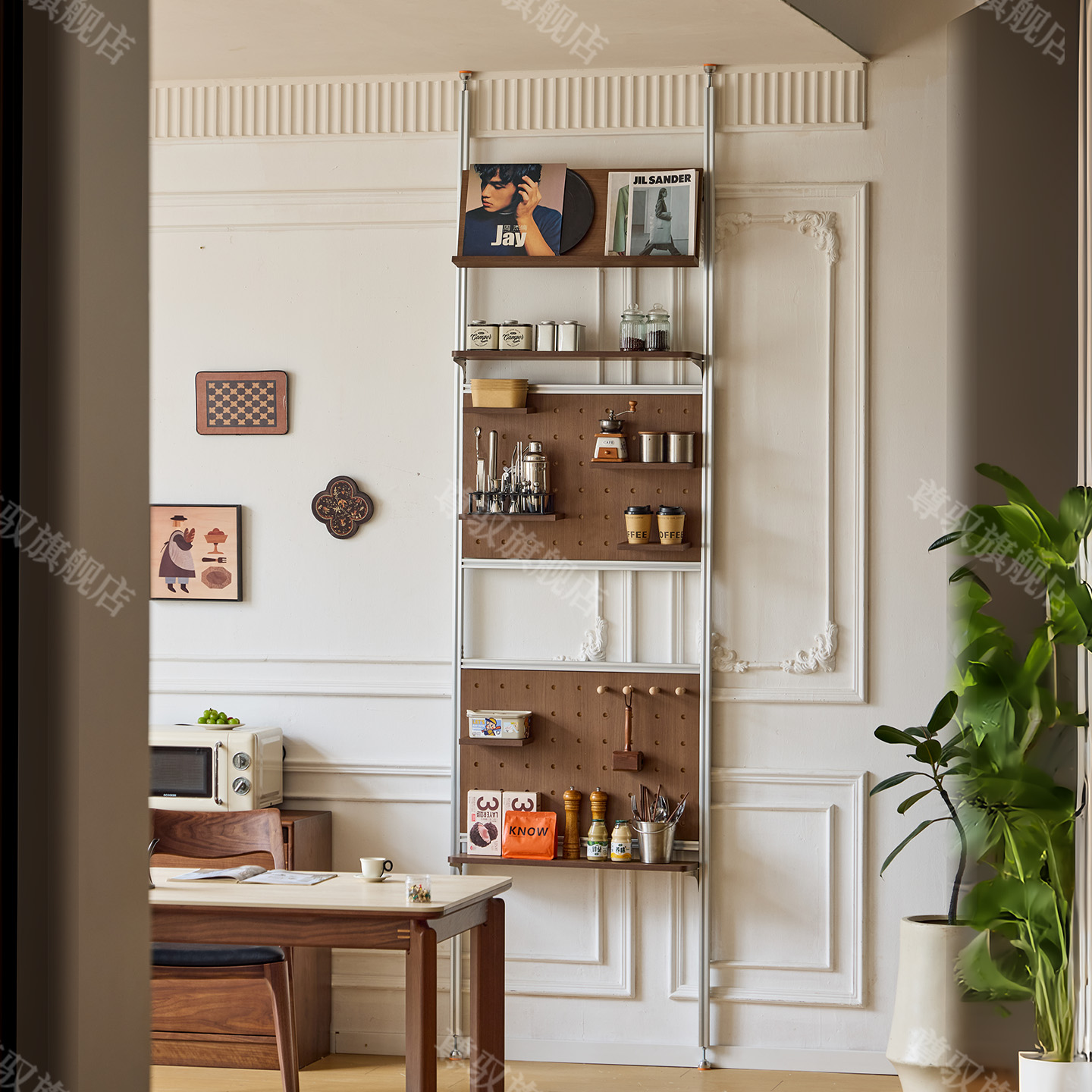 免打孔顶天立地洞洞板置物架铝型材定制实木隔板收纳隔断展示层板