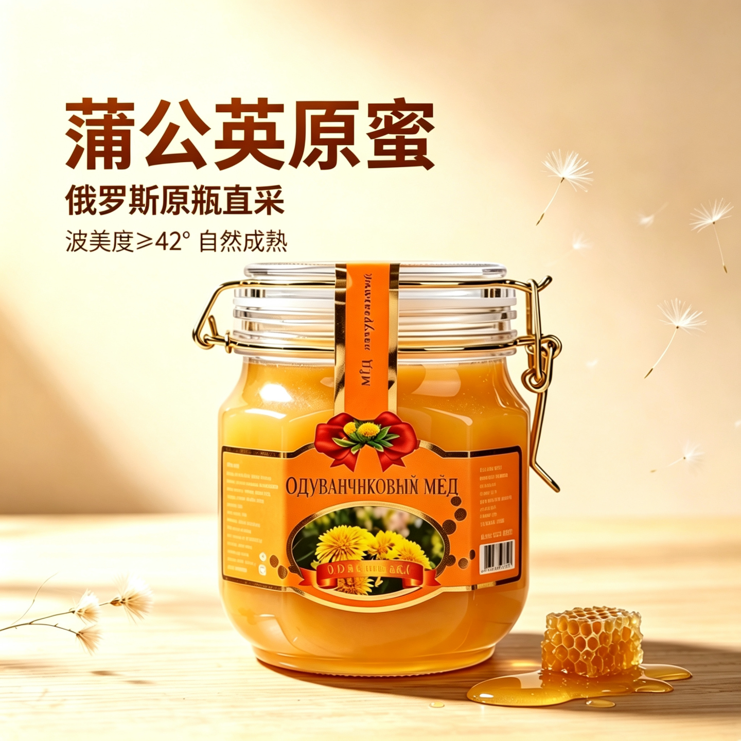 俄罗斯原装进口蒲公英蜂蜜椴树蜜百花蜜结晶雪蜜纯正天然成熟原蜜