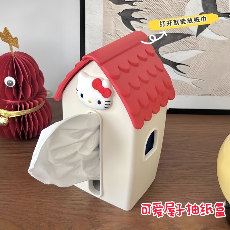 卡通猫kt纸巾盒桌面抽纸卷纸收纳盒创意客厅车载高级感摆件高颜值