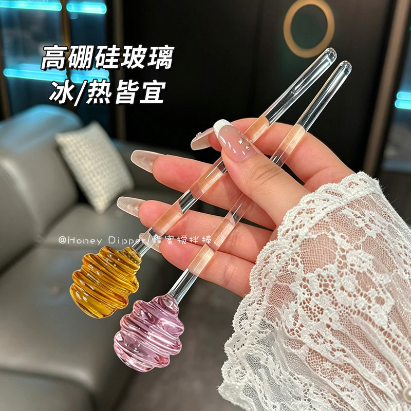 实心玻璃长柄蜂蜜搅拌棒图片