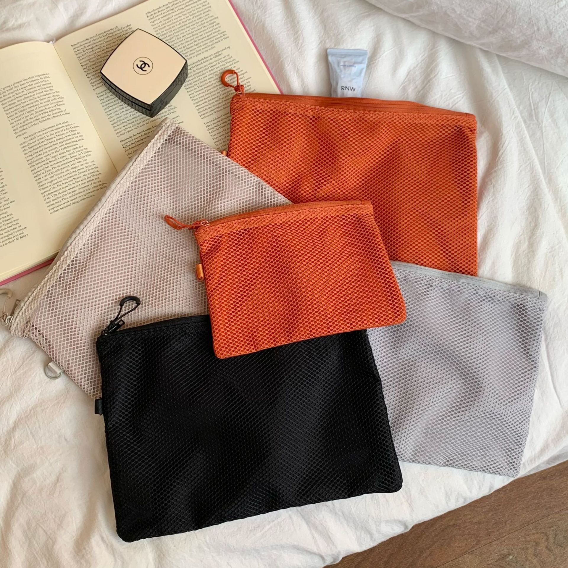 双层网纱化妆包女便携外出收纳袋旅行洗漱包化妆品口红杂物零钱包