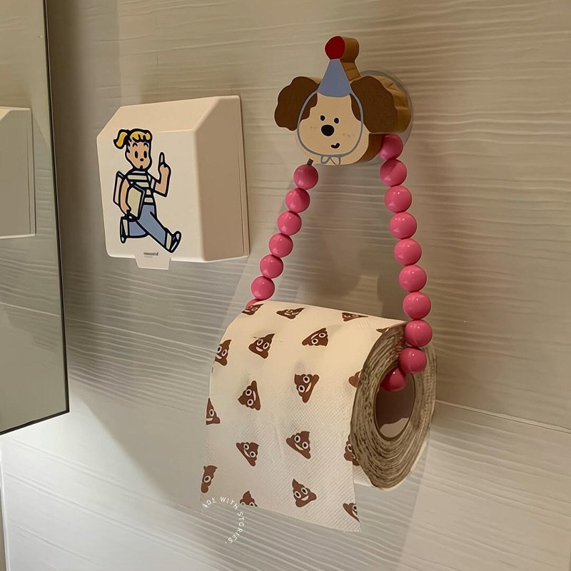 小狗卷纸架多巴胺厨房纸巾架串珠壁挂式免打孔卫生间厕所置物架