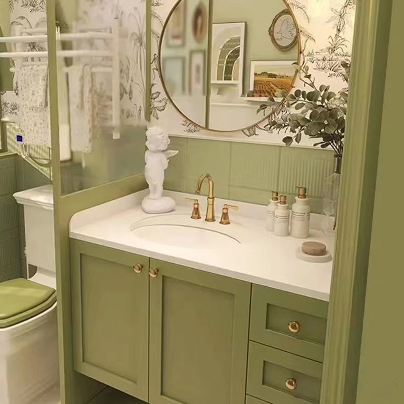 法式复古风橡木浴室柜组合陶瓷一体盆洗脸洗手台盆柜卫生间洗漱台