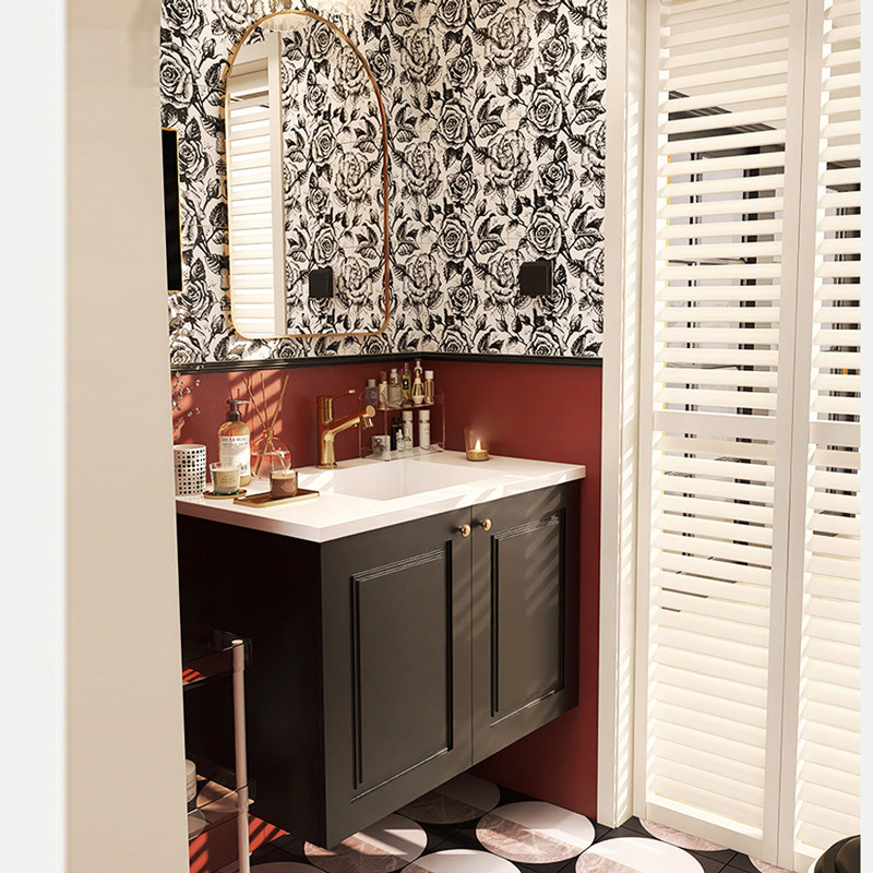 法式中古风岩板浴室柜组合卫生间洗手盆洗漱台洗脸盆柜卫浴柜定制