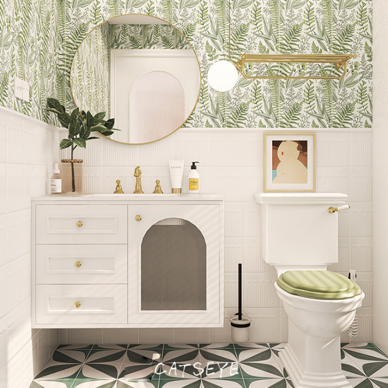 法式奶油风浴室柜组合卫生间洗漱台洗手台洗脸盆池橡木卫浴柜定制