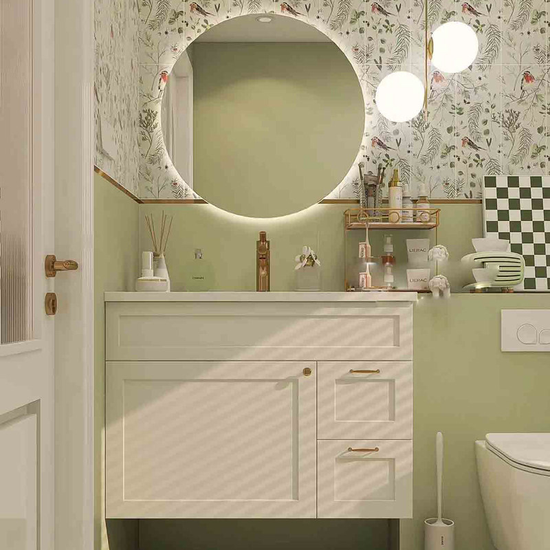 现代简约陶瓷一体双盆浴室柜组合卫生间洗手漱台洗脸池智能镜定制