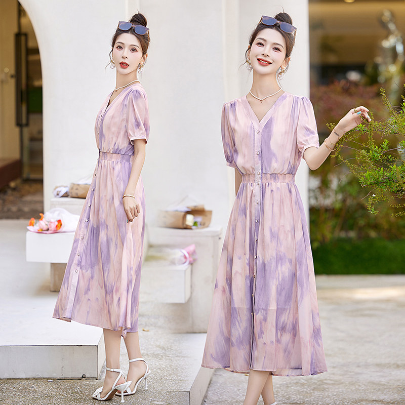 【新品首发】吾爱衣5508款扎染连衣裙女夏季潮流时尚收腰小个子