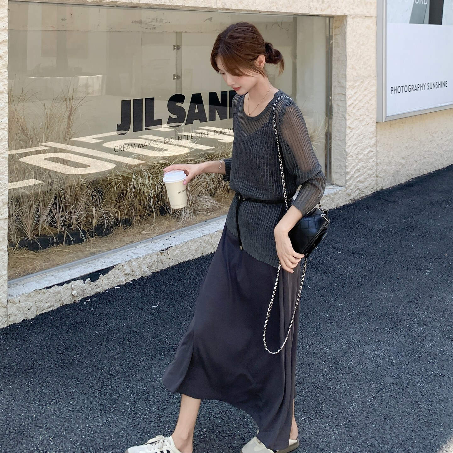 早秋新款韩版时尚气质百搭显瘦针织衫女气质吊带连衣裙两件套装