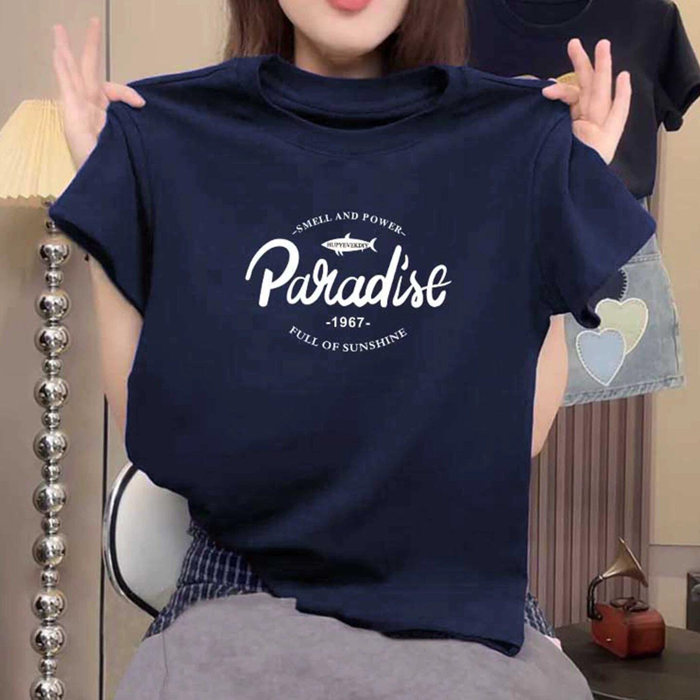 2026新款爆款藏青正肩纯棉短袖t恤女装时尚百搭洋气薄款上衣夏季