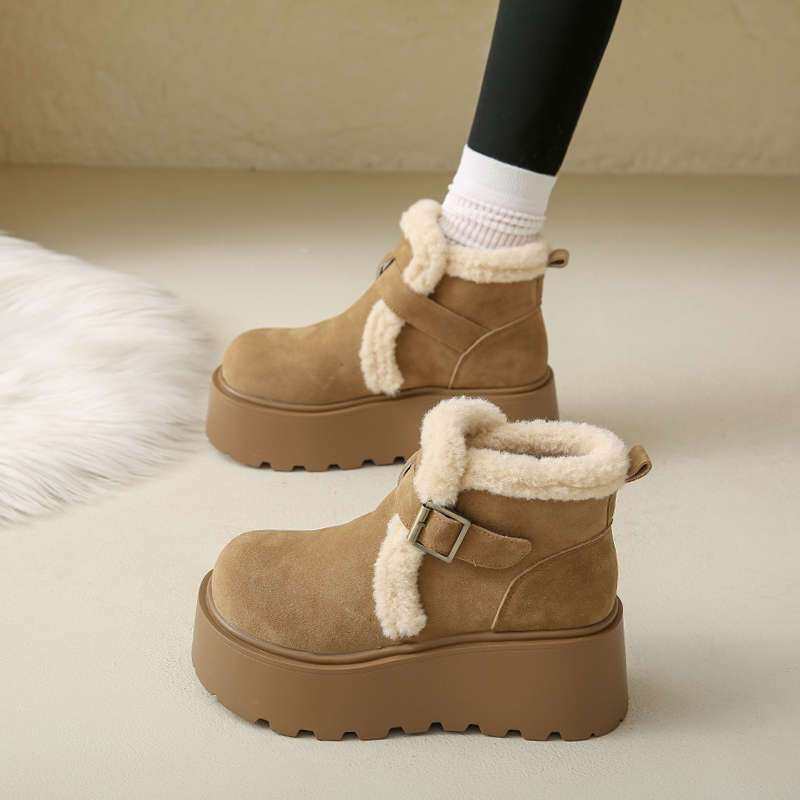 厚底雪地靴女2025新款秋季冬天加绒棉鞋一脚蹬复古勃肯鞋子东北