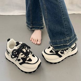 厚底鞋 老爹鞋 平底百搭泉州学生休闲女鞋 皮面软底运动鞋 女2026新款