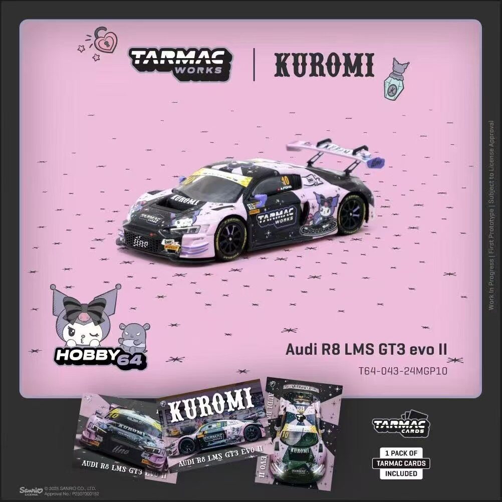 TW奥迪R8 LMS GT3EVO2 库洛米粉色澳门GT Cup1/64合金汽车模型