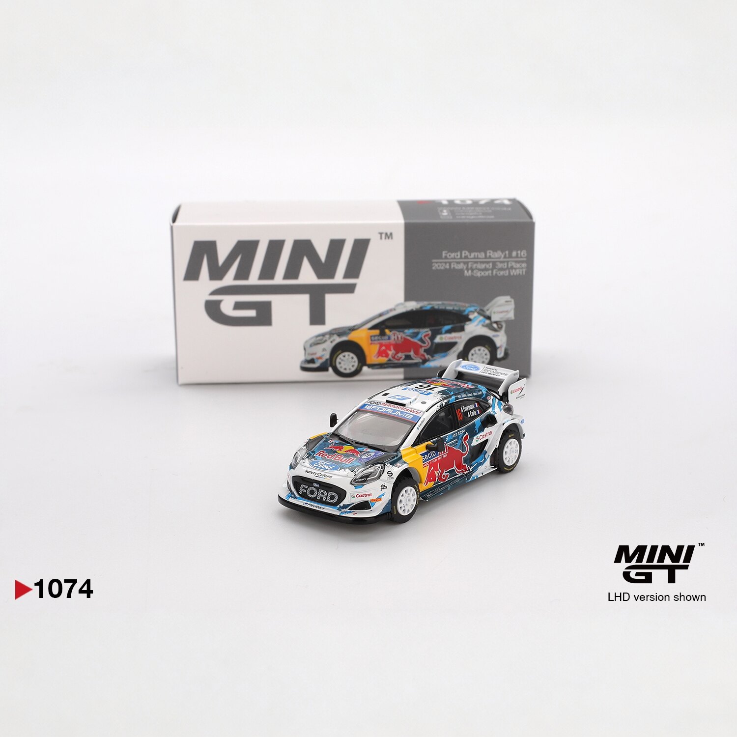 MINIGT1074福特PumaRally1拉力赛#16号车红牛涂装64合金车模