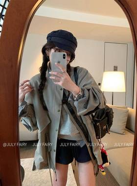 JULY FAIRY2025年春季新款高级感宽松休闲 风衣女中长版英伦风外