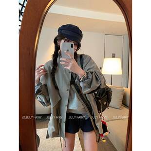 JULY FAIRY2025年春季新款高级感宽松休闲 风衣女中长版英伦风外