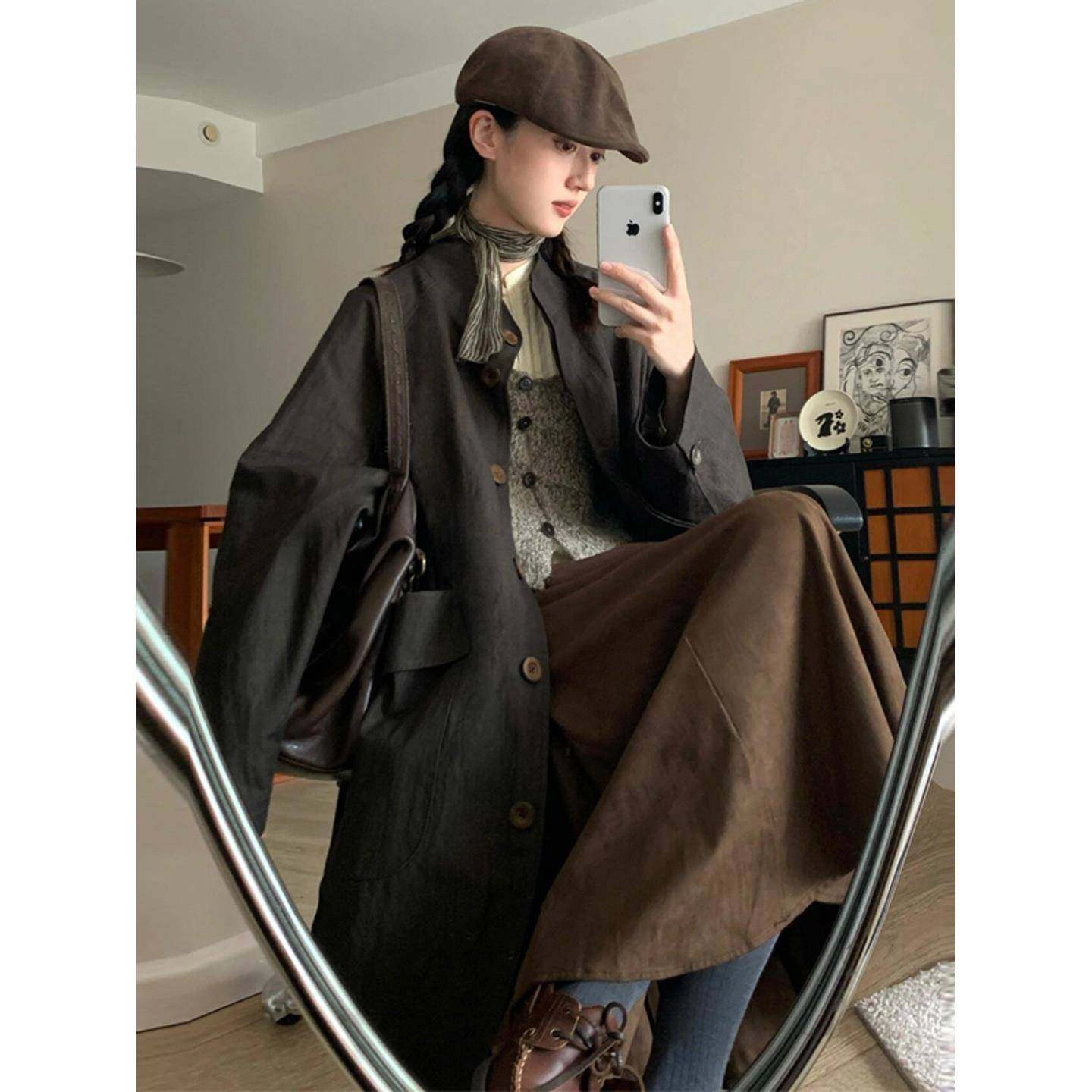 2025秋风新款慵懒式女式风衣夹克小巧美观轻薄韩式韩式长立领