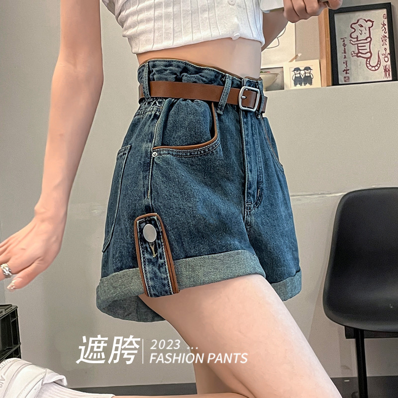 梨形身材卷边牛仔短裤女夏薄款2025新款显瘦高腰外穿花苞a字工装