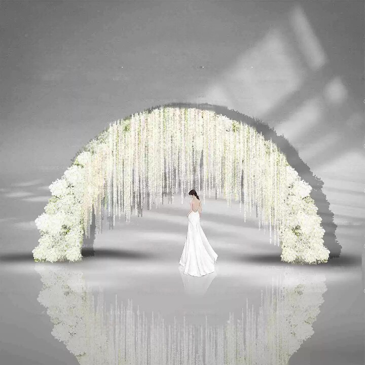 HIKIF216-自然韩系婚礼效果图暮光之城白色花艺拱门素材设计文件图片