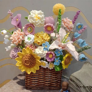 手工编织花束材料包制作玫瑰百合勿忘我花篮花篮款材料包A款