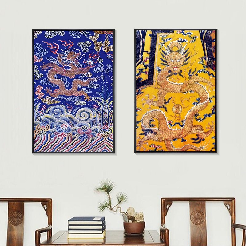 龙画龙图挂画龙袍装饰画龙纹图案玄关画新中式书房茶室客厅壁画竖