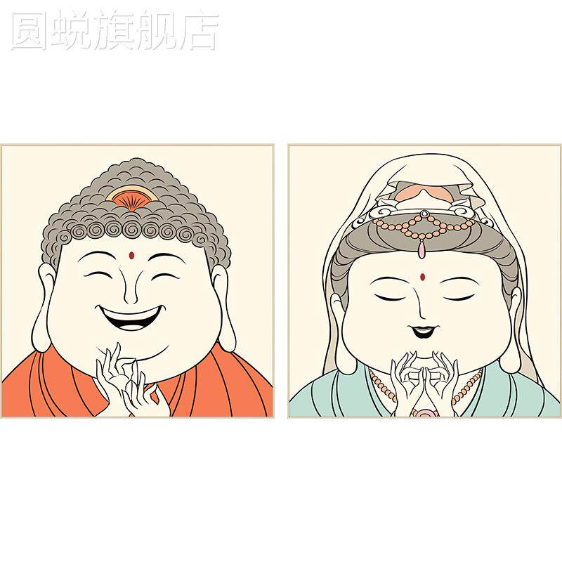 新款百特好 新中式玄关装饰画创意搞笑如来观音画像茶室书房壁画