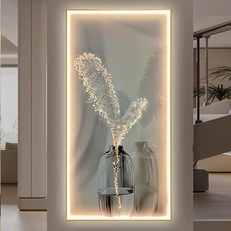 入户LED灯羽毛玄关装饰画人体感应奶油风轻奢高级感走廊过道挂画