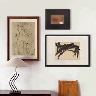 秋山生活中世纪风格餐厅挂画抽象组合装饰画现代休闲高端原木风格