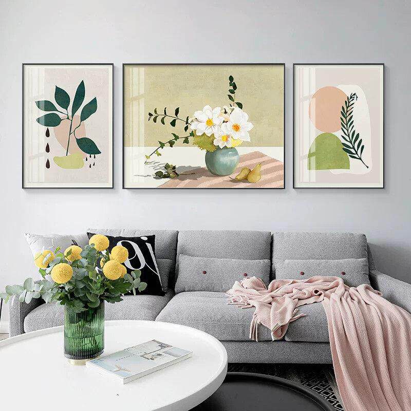北欧风客厅三联画餐厅简约清新田园花卉静物沙发背景墙墙面装饰画