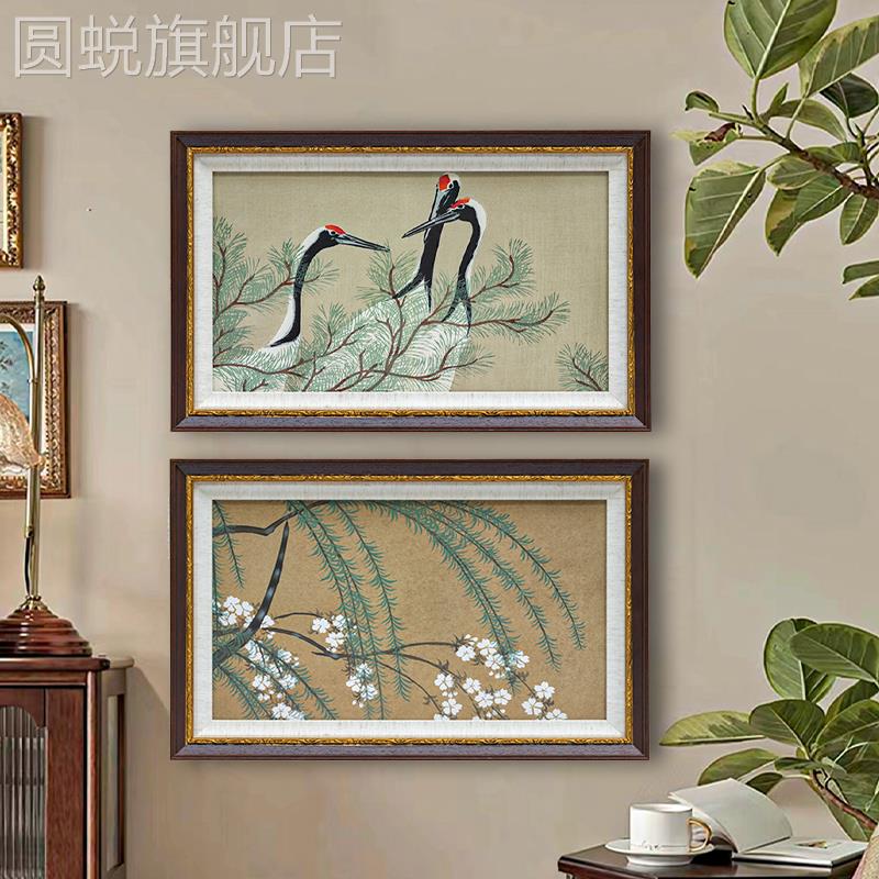 画玩美新中式客厅装饰画松鹤延年法式复古壁画日式玄关中古挂画图片