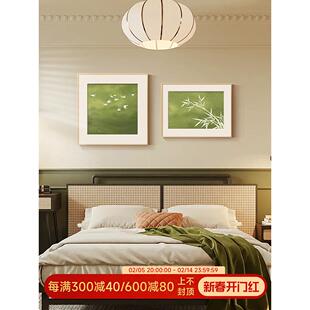 中古风卧室床头装饰画绿色风景主卧挂画高级感客厅背景墙组合壁画