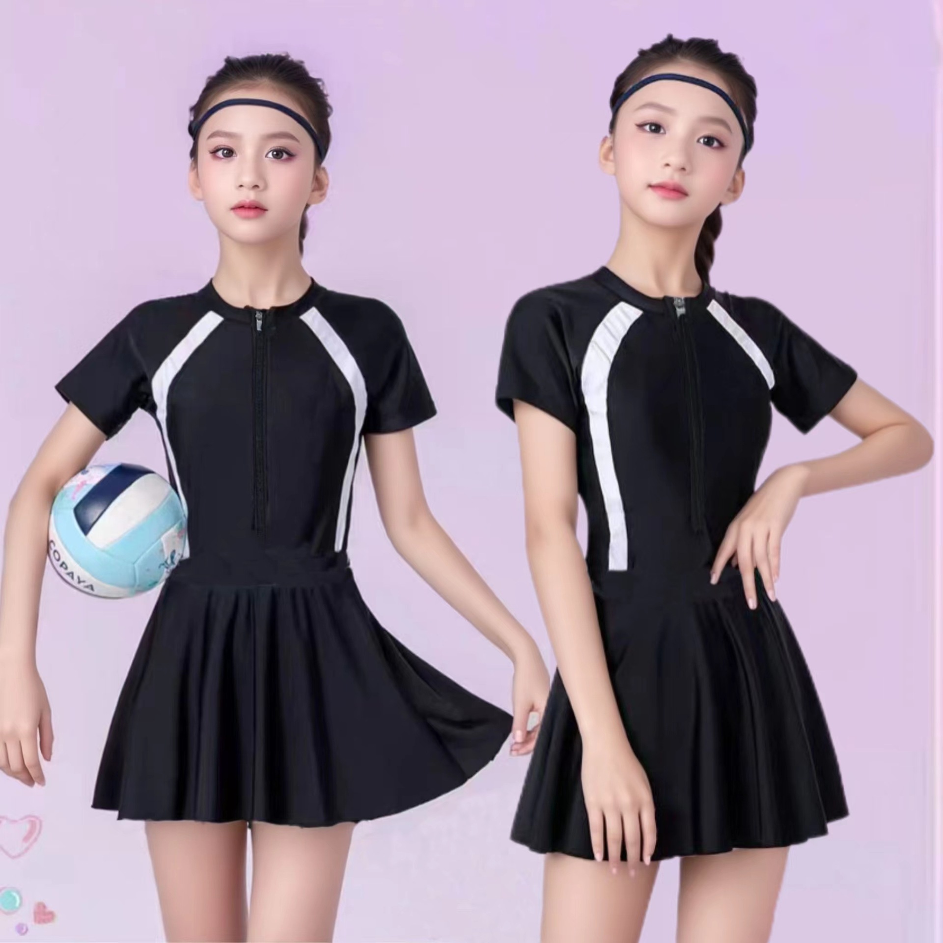 儿童泳衣女童中大童2025新款女孩连体带胸垫泳衣保守游泳训练泳装