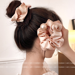 香槟粉猪肠发圈女2026新款高级感肥肠头绳扎丸子头大头花马尾发饰