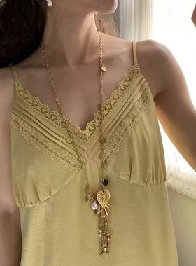 金色贝壳流苏长款项链高级感颈链