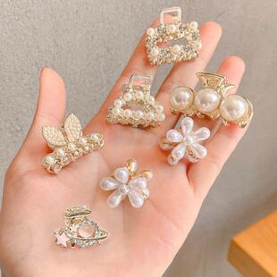 金属小号珍珠发夹女高级感优雅盘发小抓夹半扎发短烫发发卡头饰