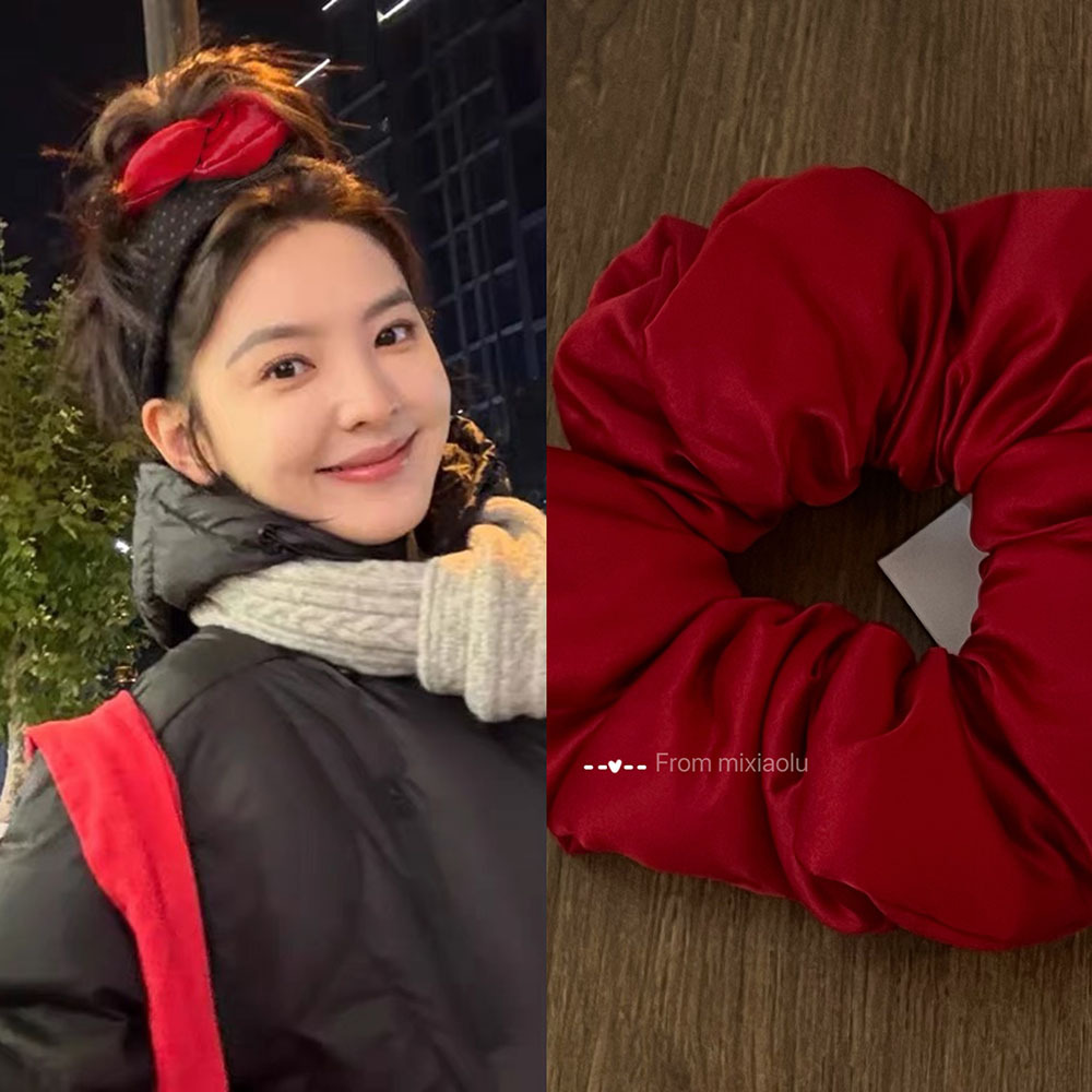 红色缎面枕头大肠发圈丸子头发绳