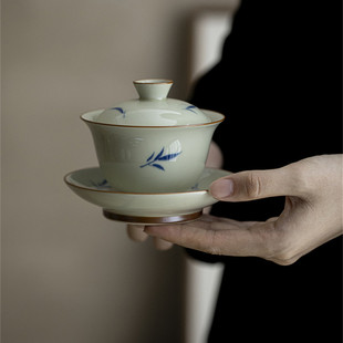 尚品阁丨仿古泥手绘竹子三才盖碗功夫茶具家用陶瓷泡茶碗茶杯大号